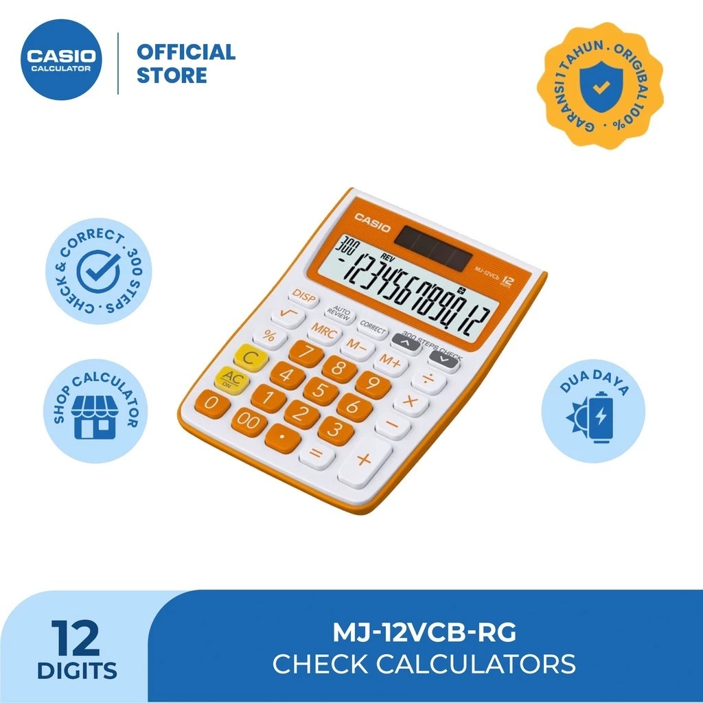 

CASIO MJ-12VCB - Orange -Kalkulator Toko/Dagang - Fungsi Cek - 12 digit