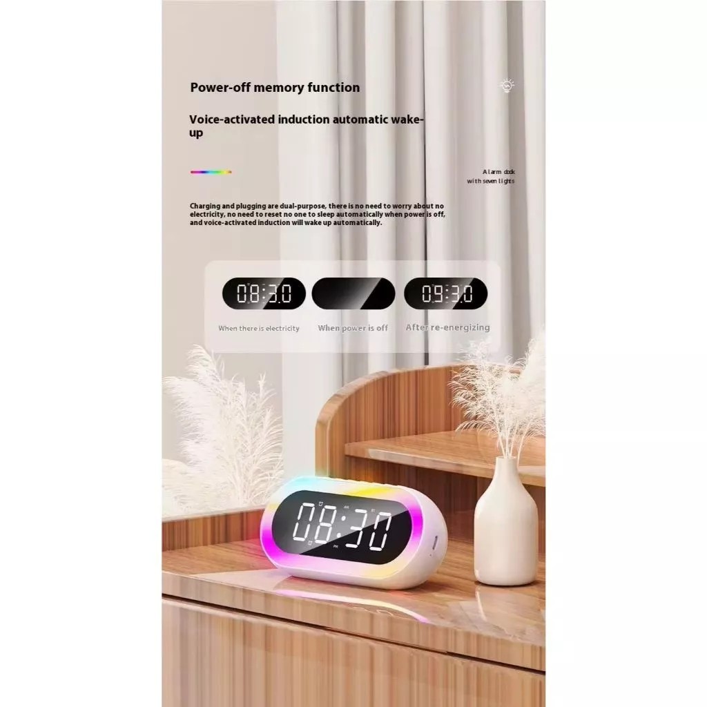 Jam Alarm Digital Speaker Radio Smart Clock Alarm Speaker Bluetooth Radio FM Jam LED Meja Kamar