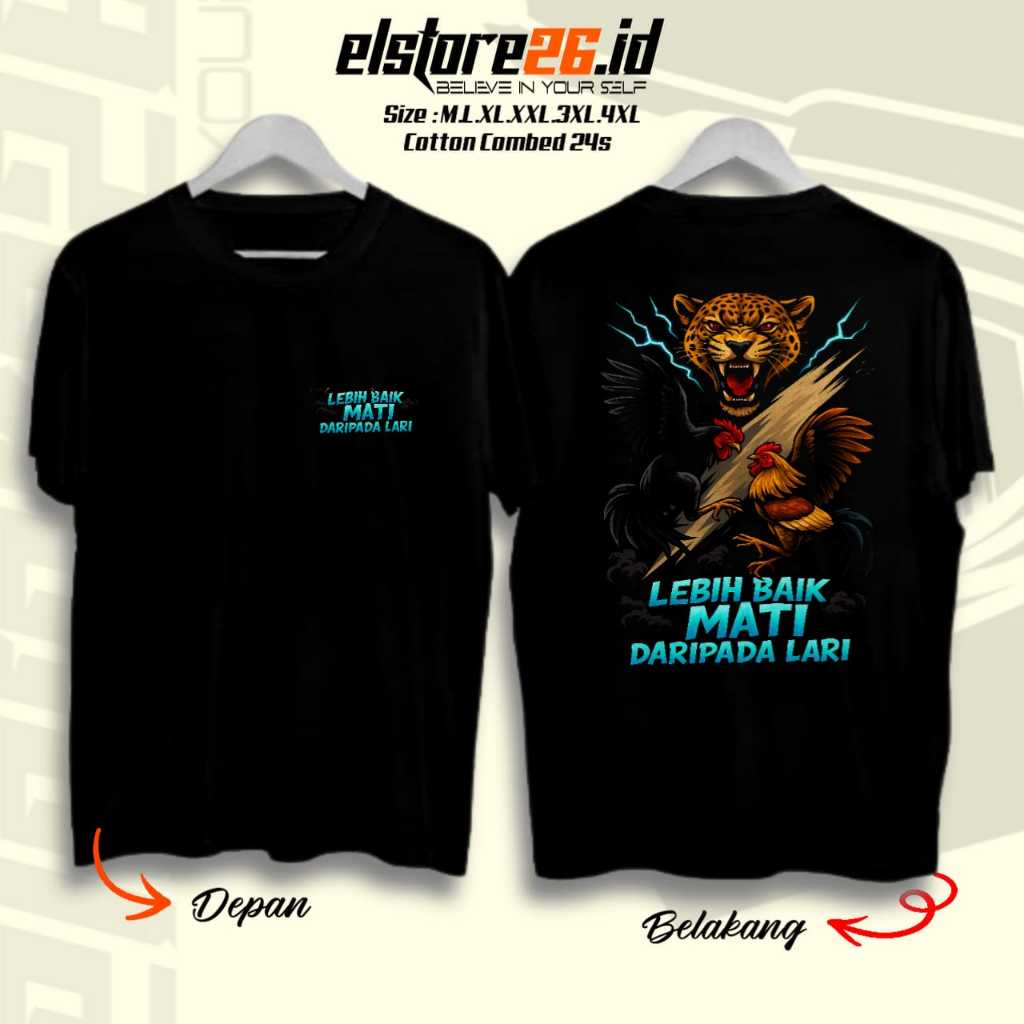 ELSTR Baju Kaos Ayam Petarung | Baju Ayam Jago | Pakaian Katun 24s Pria & Wanita