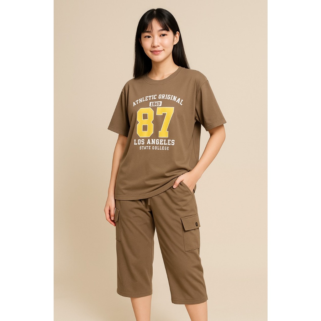 Setelan Jumbo Wanita 7/8 Cargo – Baju Santai Tidur Adem Oversize