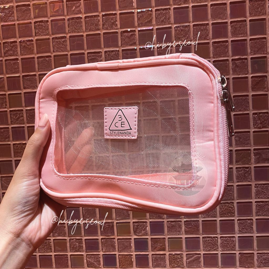 [READYSTOCK HANDCARRY KOREA] Stylenanda 3*CE Pink Mesh Makeup To Go Pouch — Tas Make Up Pink Pastel 