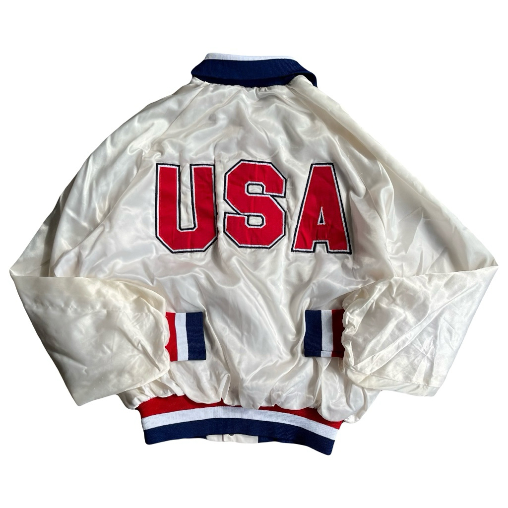 80’s Vintage USA OLYMPICS Jacket Satin Bomber Embroidered Union Made USA MADE