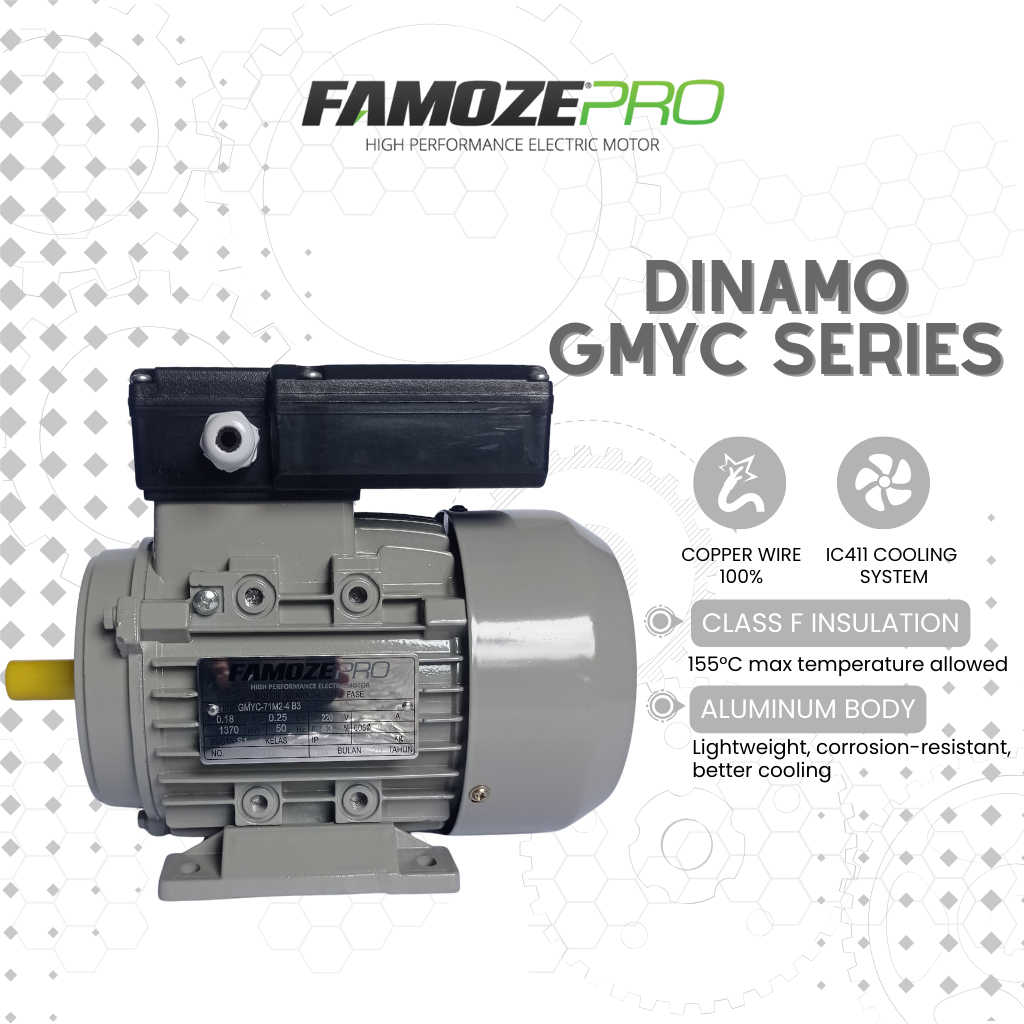 Famoze Pro Dinamo 1 Phase 1,5 Hp 1400 Rpm / 2 HP 2800 RPM Motor Penggerak GMYC 1,5 PK 2 PK