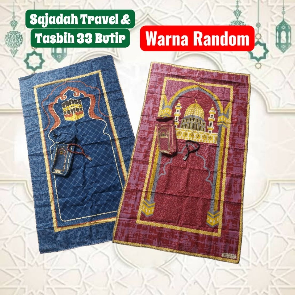 Paket Sajadah Travel + Tasbih 33 Butir Souvenir Sajadah Tasbih Warna Random