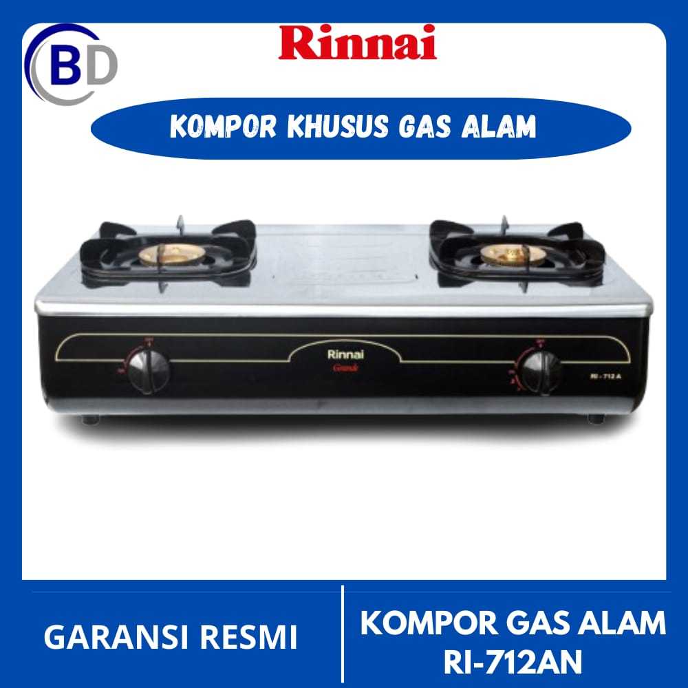 Kompor Gas Alam Rinnai 2 Tungku RI-712AN ( KHUSUS GAS ALAM/PGN )
