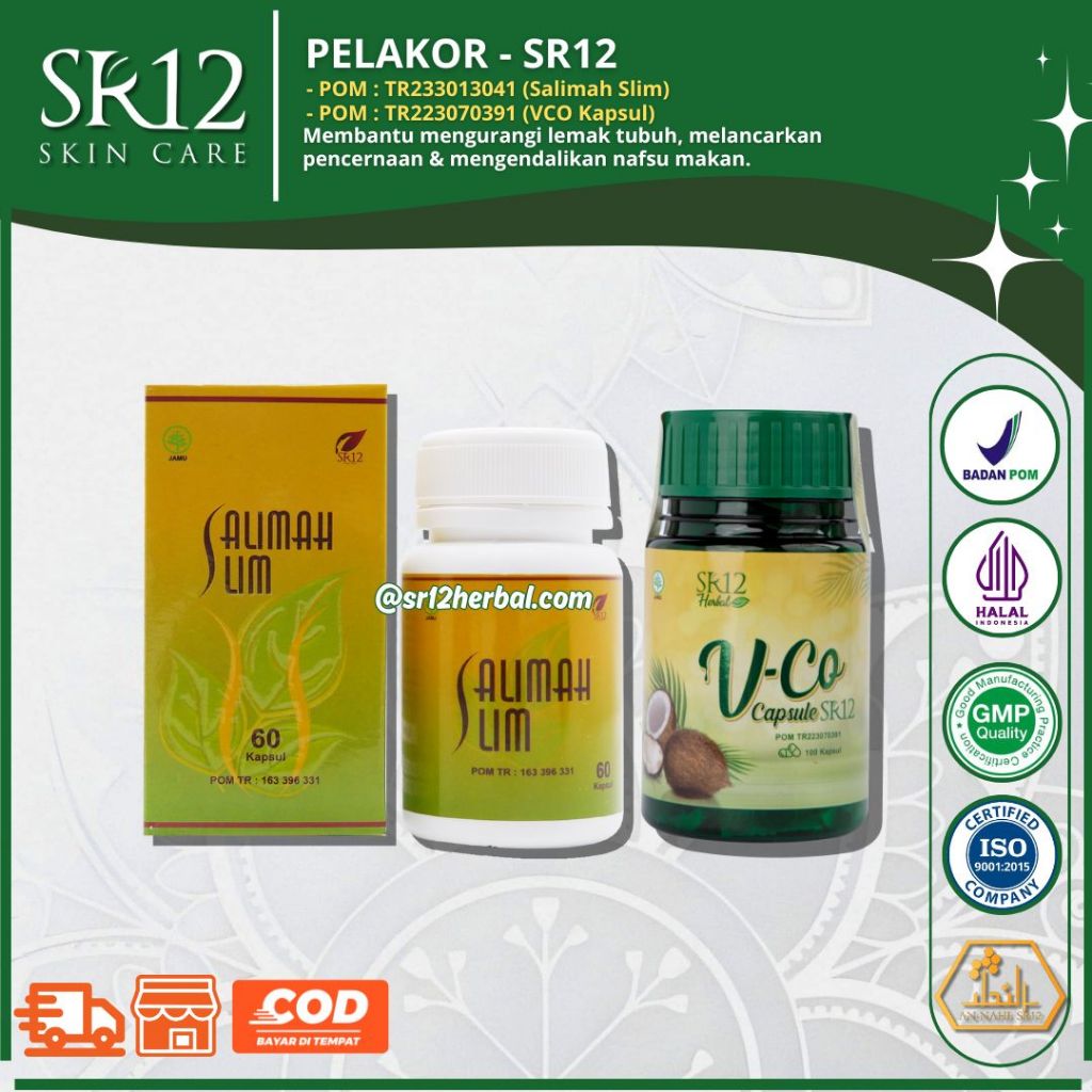 Paket Pelakor SR12 / Peluntur Lemak Kotor / Salimah Slim & Vco Kapsul / Obat langsing herbal / Obat 