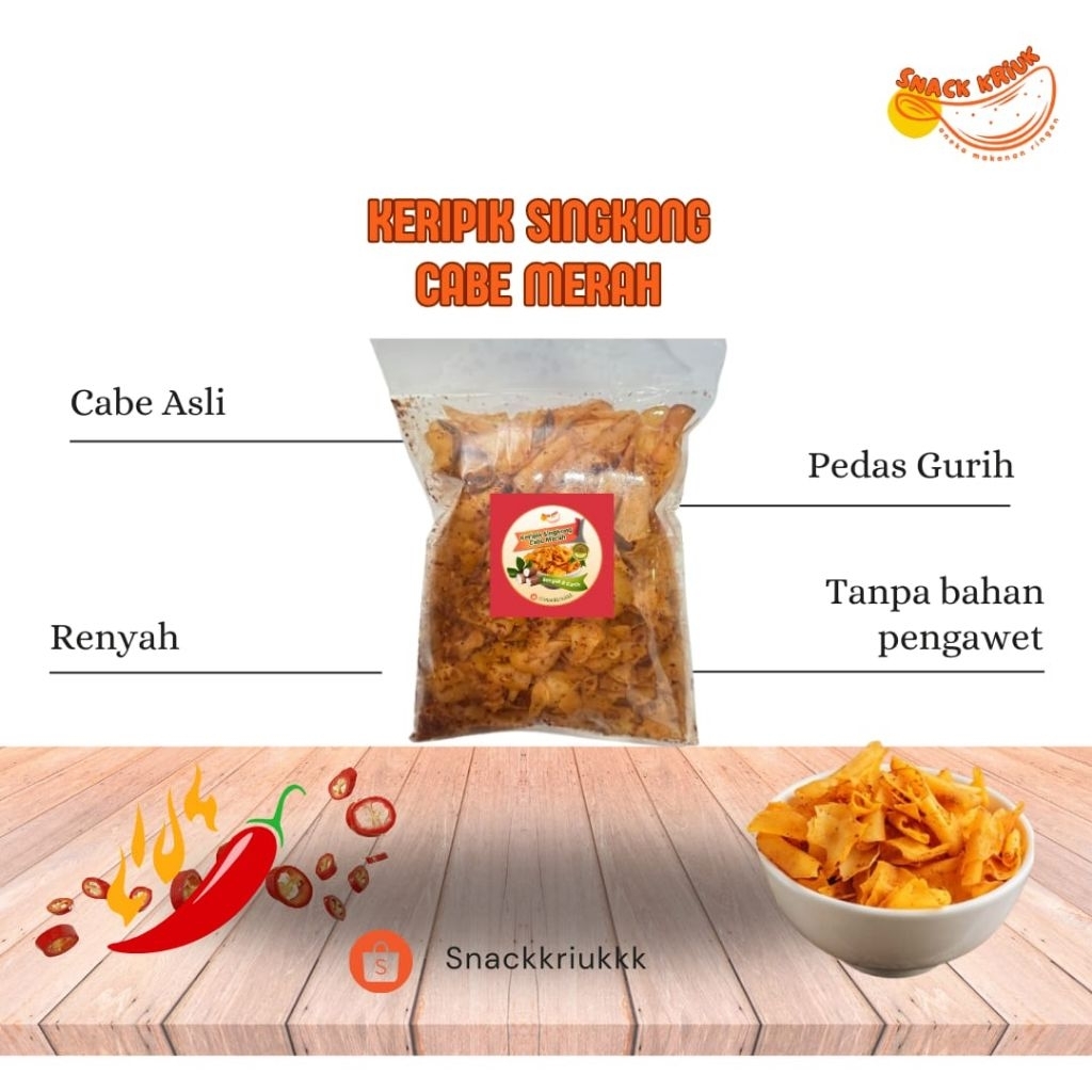 

Keripik Singkong Cabe Merah 250 gr - Renyah dan Pedas Gurih