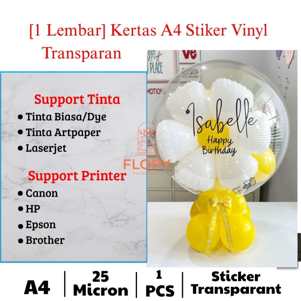 

[ 1 Lembar ] Kertas A4 Stiker Vinyl Transparan / Kertas Vinyl / Kertas A4