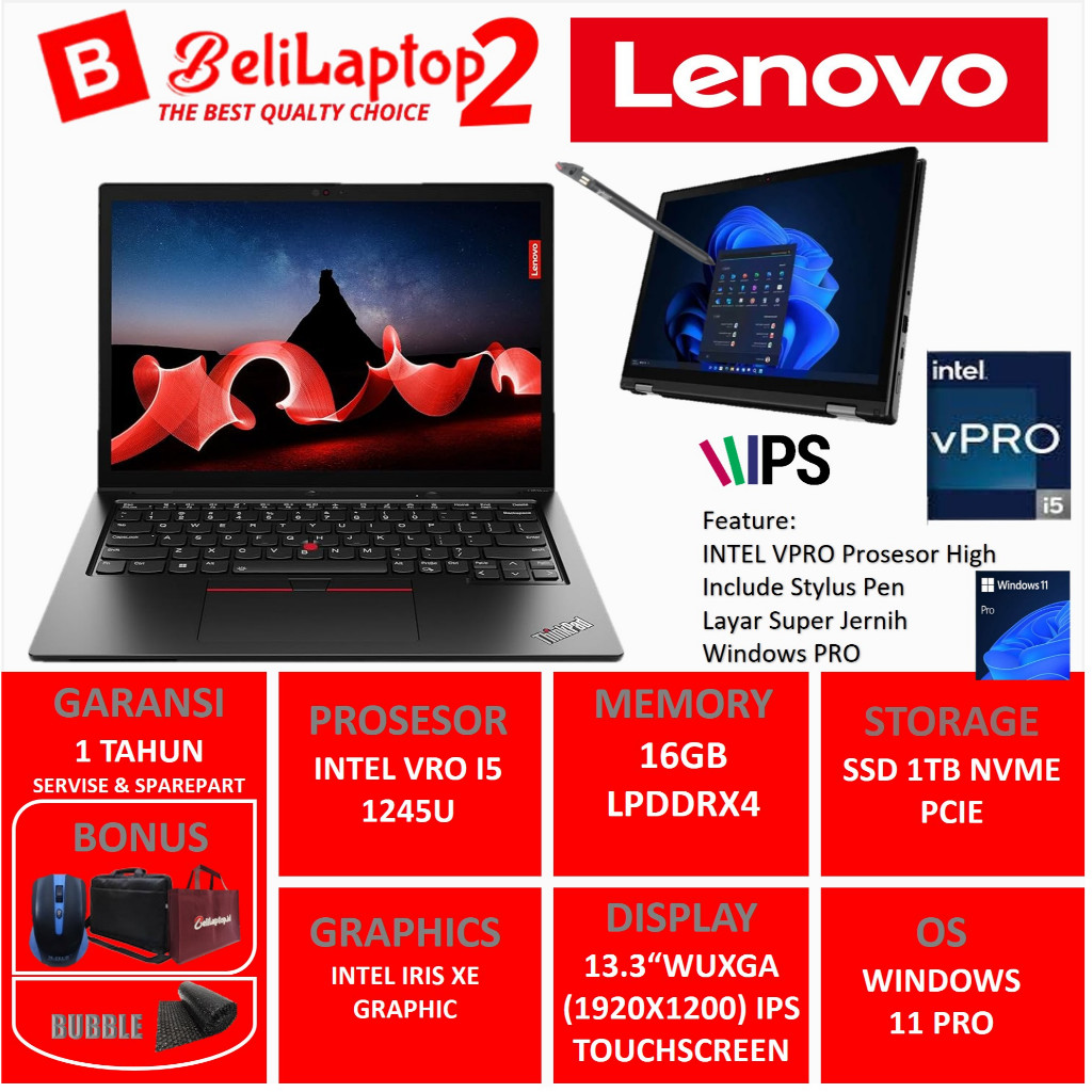 Lenovo Thinkpad L13 YOGA Gen 3 Intel Core i5 Vpro 1245U TOUCHSCREEN 13.3 WUXGA WIN 11 PRO + STYLUS