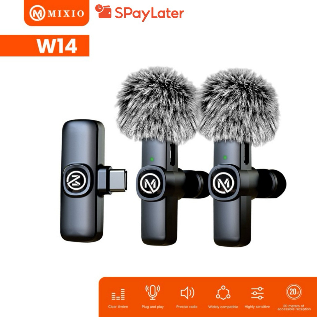 Mixio W14 W13 Mic Wireless Clip on Microphone Type C Lightning