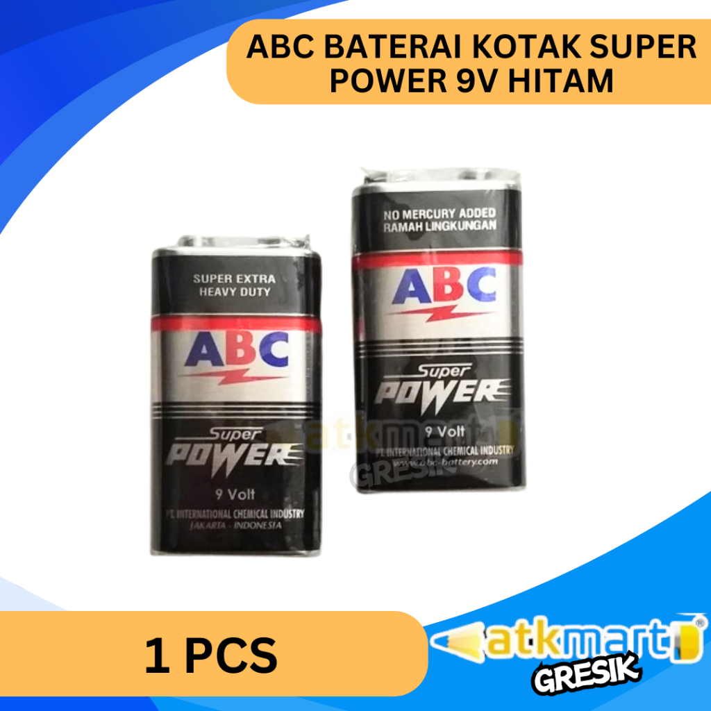 ABC Baterai Kotak 9V Super Power Hitam Baterai 9 Volt Tahan Lama High Power Baterai Alat Elektronik