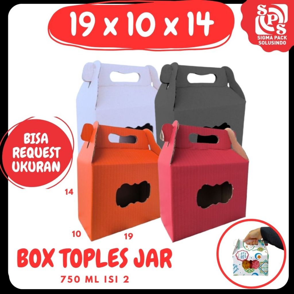 

Box Kue Kering 19x10x14 Jinjing (KUKER TOPLES JAR 750ml ISI 2) Box Jinjing Kardus Lebaran Idul Fitri Hampers Polos/Motif