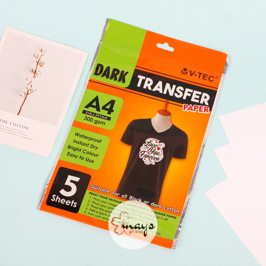 

V-TEC Dark Transfer Paper A4 300gsm - Kertas Label Sticker Tulisan Gambar Tempel Photo Baju Hitam
