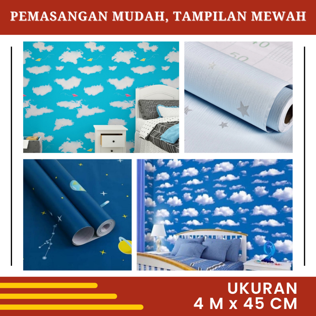 Wallpaper Stiker Dinding Kamar Tidur Anak Walpaper Tembok Plafon Atas Motif Langit Awan Biru