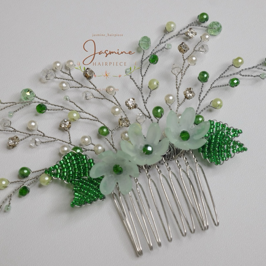 Hairpiece hiasan rambut bunga hijau