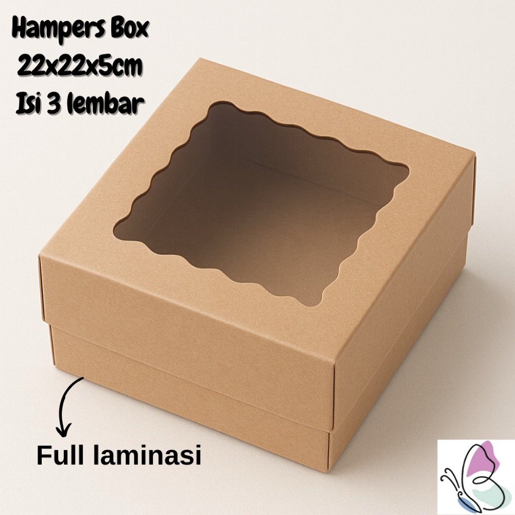 

LKL - [ISI 3 PCS] Dus kotak hampers kue pudding ukuran 22x22x5cm jendela mika coklat