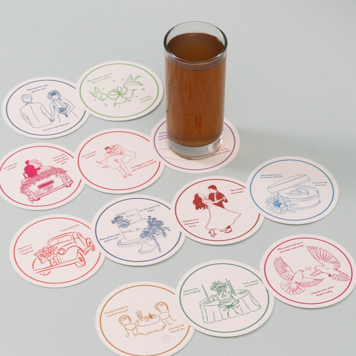 Tatakan Gelas Pernikahan Custom FK Coaster Paper – Desain Bebas Full Print Dekorasi Wedding