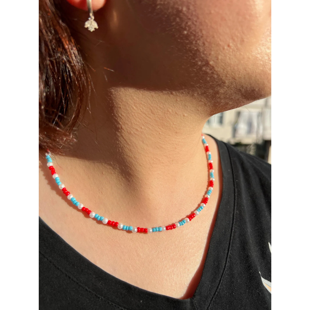 Red Turquoise Pearl Beaded necklace