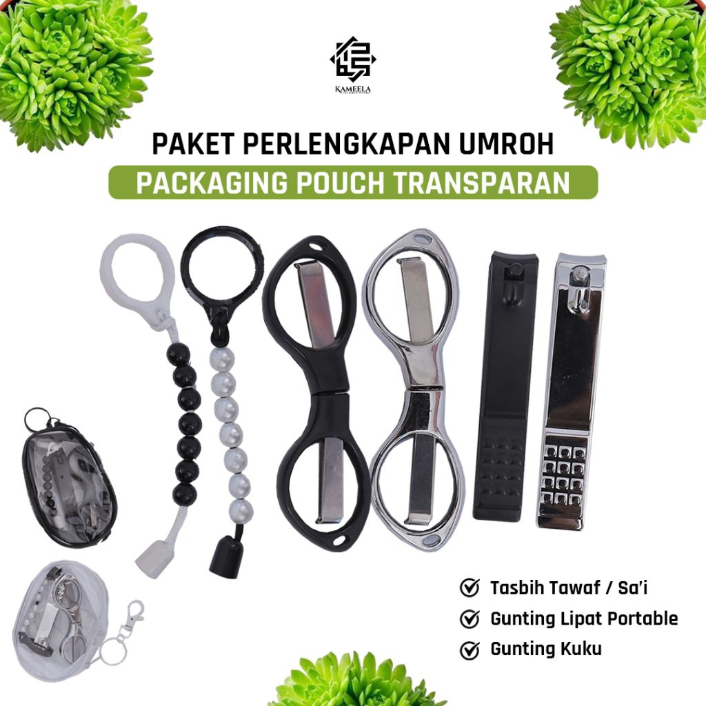 

Paket Perlengkapan Umroh Packaging Pouch Transparan | Tasbih Tawaf, Gunting Tahallul dan Gunting Kuku