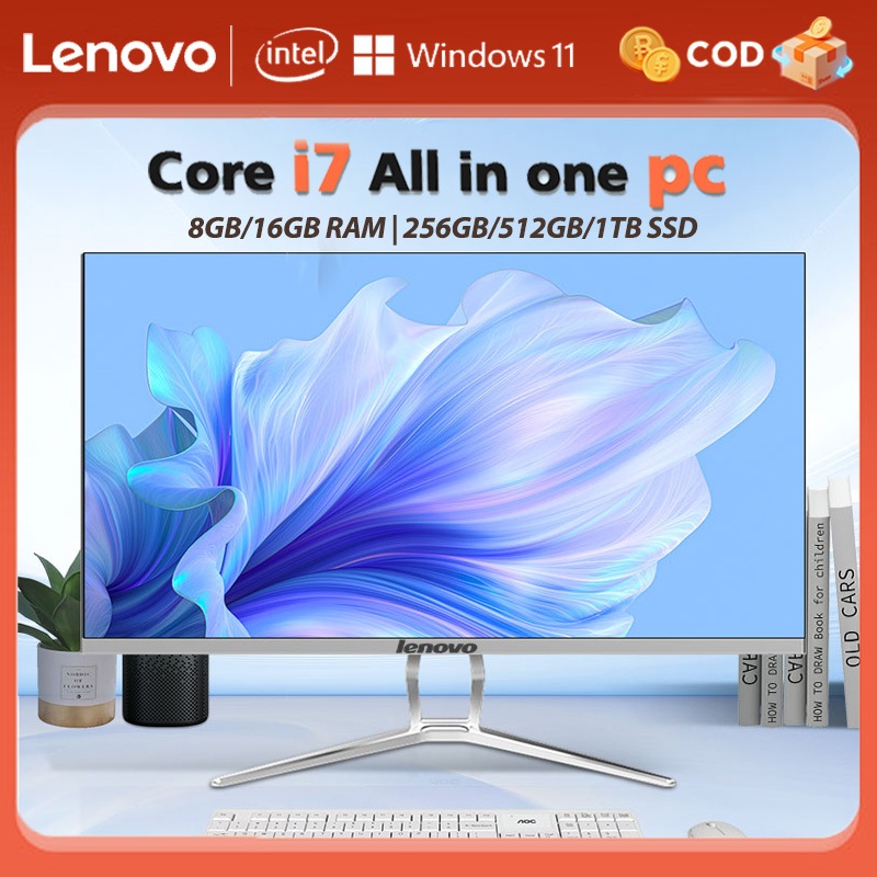 Lenovo Komputer PC All in One Intel Core i3/i5/i7 WiFi/Bluetooth Windows 10/11 Komputer Multifungsi 