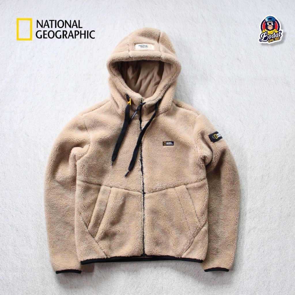 Jaket National Geographic N214UFT910 Costoni Fleece Poggle Full Zip-Up BEIGE Patch