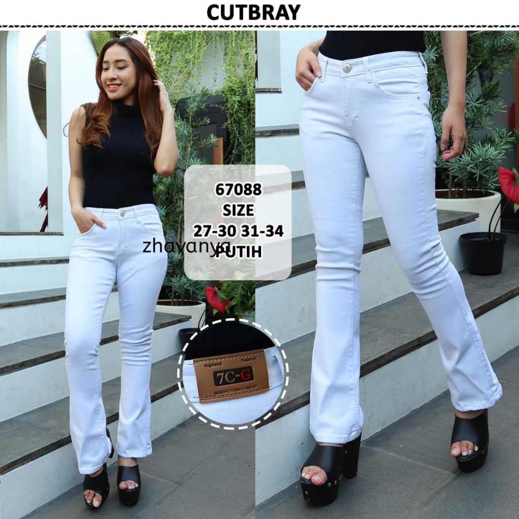 Celana Jeans Cutbray Lipat Polos Putih Bersih Wanita-Celana Jeans Cutbray Wanita-Celana Panjang Jean