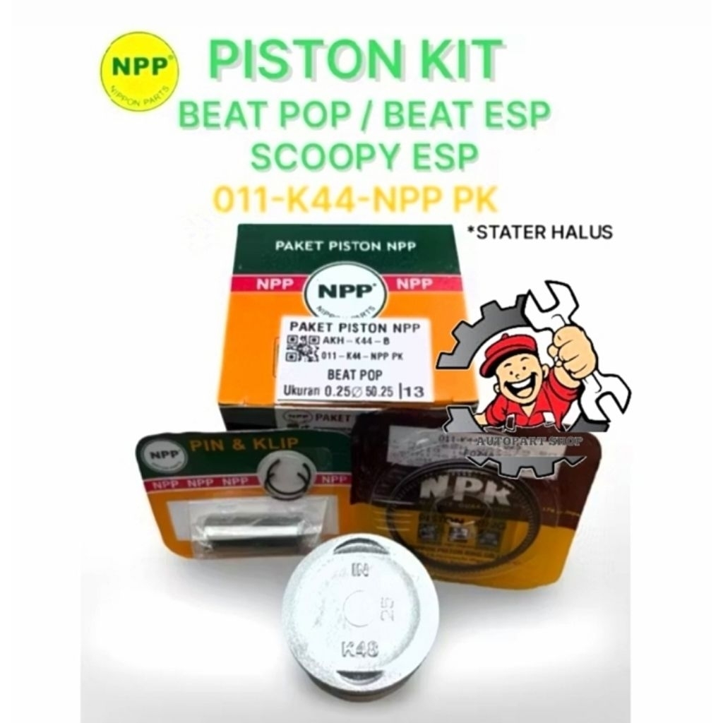 Piston Kit K44 Beat Pop Esp, Scoopy Esp, Vario 110 Esp Led Original merk NPP
