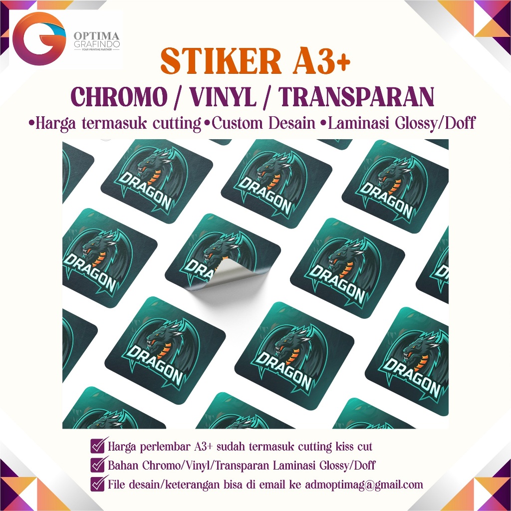 

Cetak Stiker Print+Cutting Stiker Chromo / Vynil / Transparan.Stiker Sticker Produk / Label Kemasan
