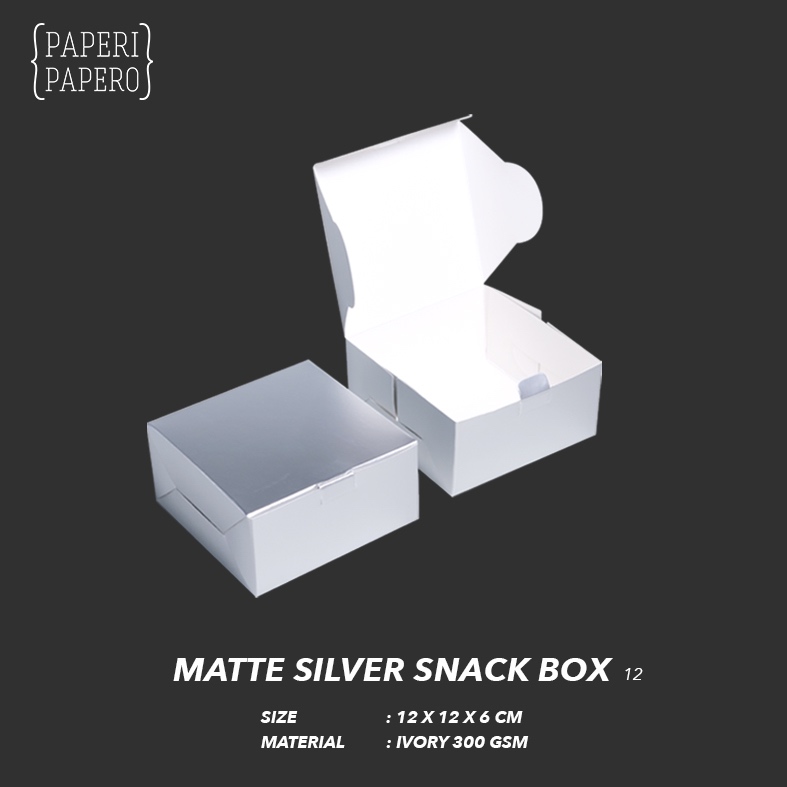 

Matte Silver Snack Box (12 x 12 x 6 cm) - Kotak Packaging Kue Perak Doff Premium Hampers Souvenir