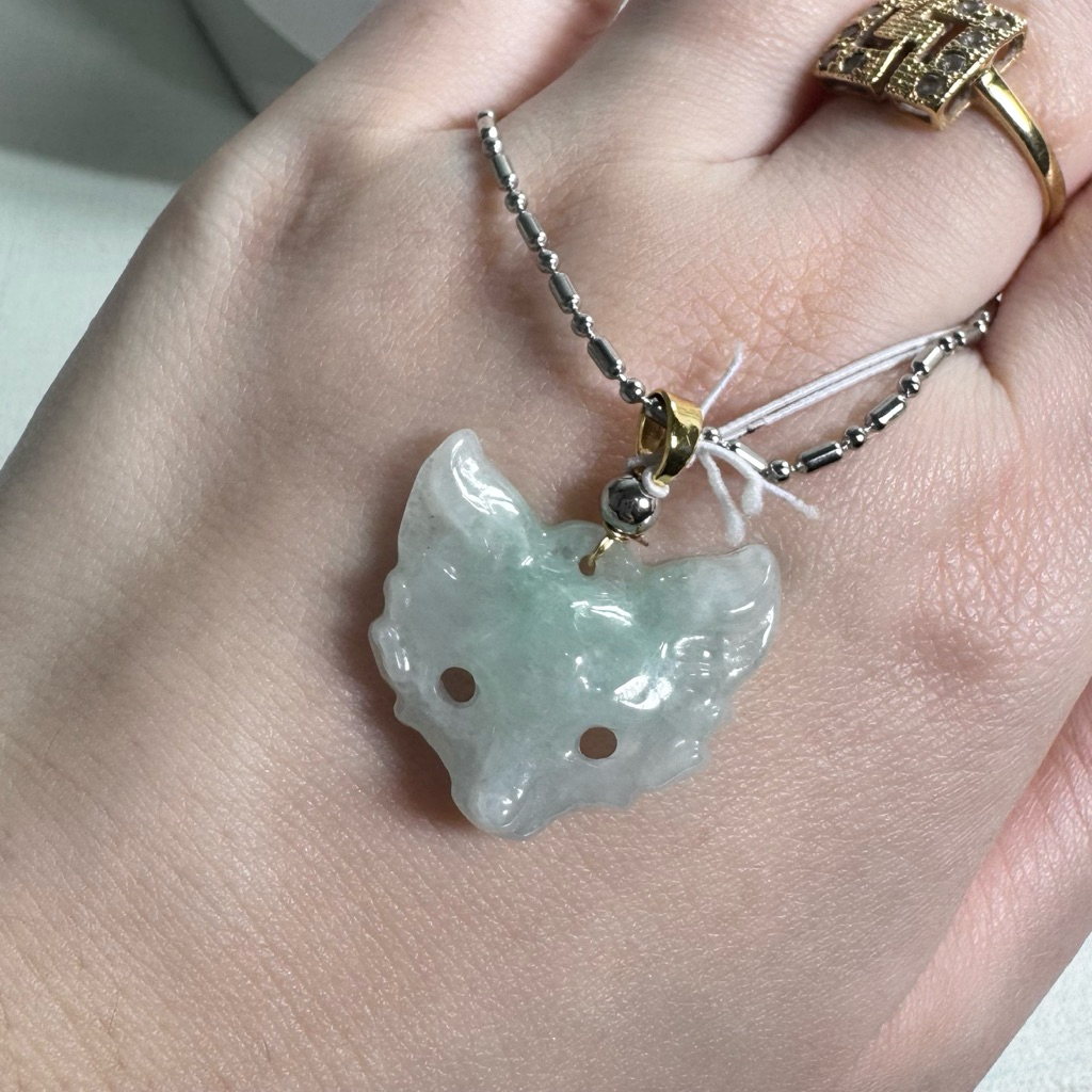 APPLE GREEN FLOATING liontin giok jade jadeite burma type a nine tail fox rubah ekor 9