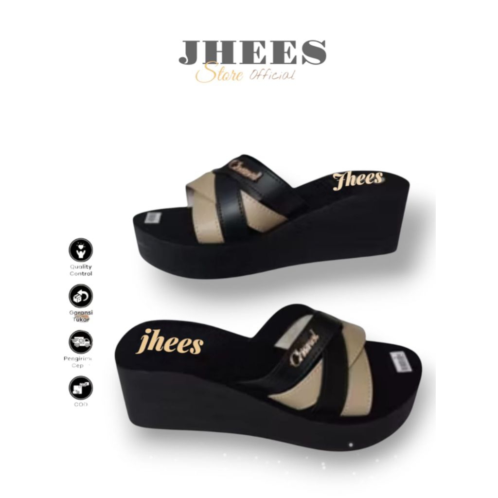 Sandal Wanita Kekinian Wedges Tali Silang Kombinasi X Permata