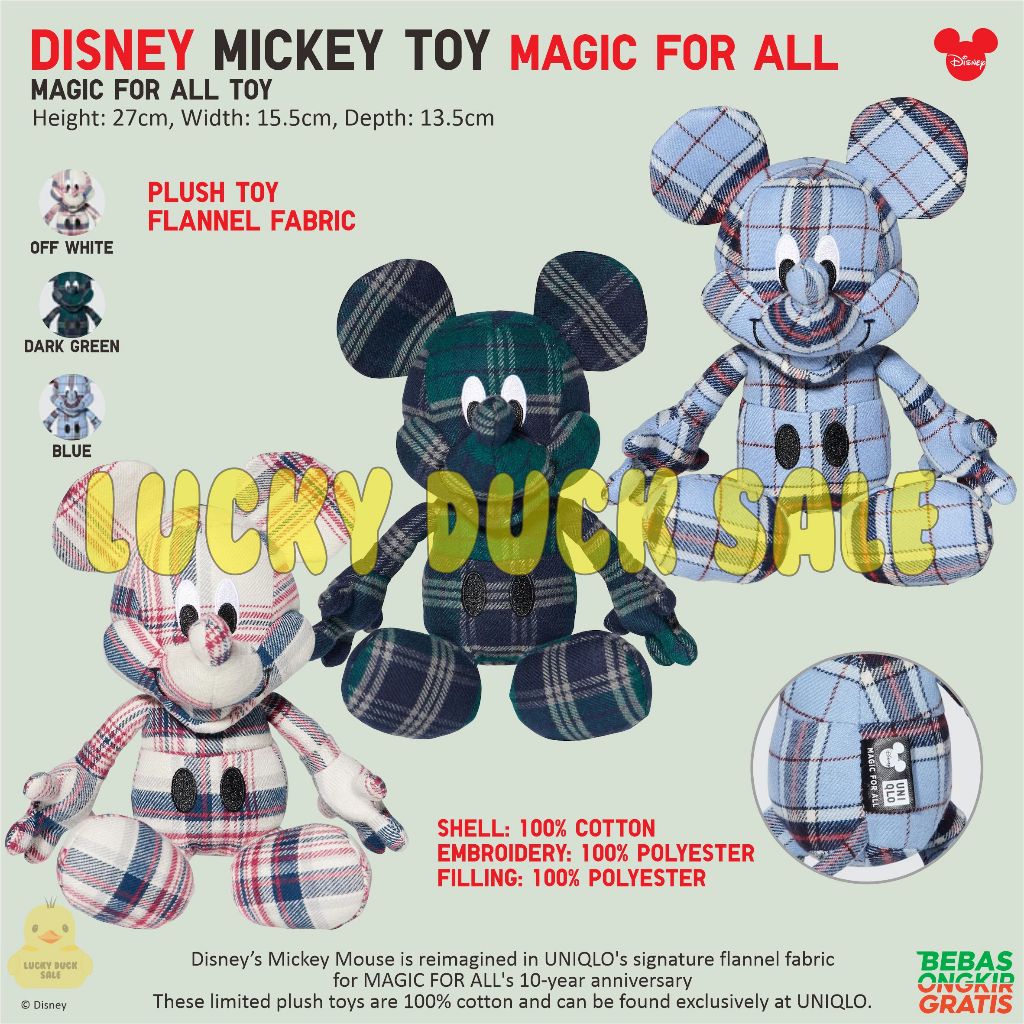 UNIQLO Boneka Mickey Disney UT Toy Mainan Accessories Miki Flannel Boneka Plush