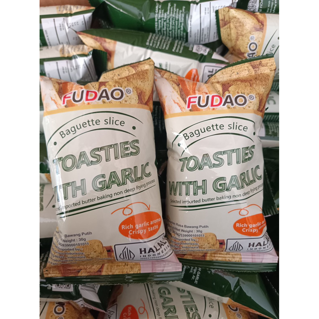 

Fudao Roti Kering Garlic 30gr paketan isi 2bks