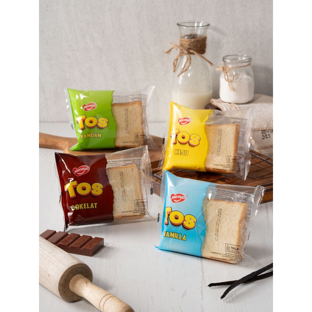 

Naraya TOS Roti Sandwich MIX (Pandan,Vanilla,Keju & Coklat) 60g - 1 Dus Isi 40 Pcs