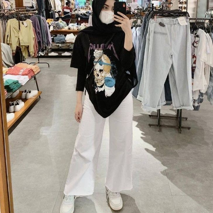 CELANA KULOT PUTIH RAWIS HIGHWAISH//KULOT JEANS BAWAHAN PUTIH RAWIS