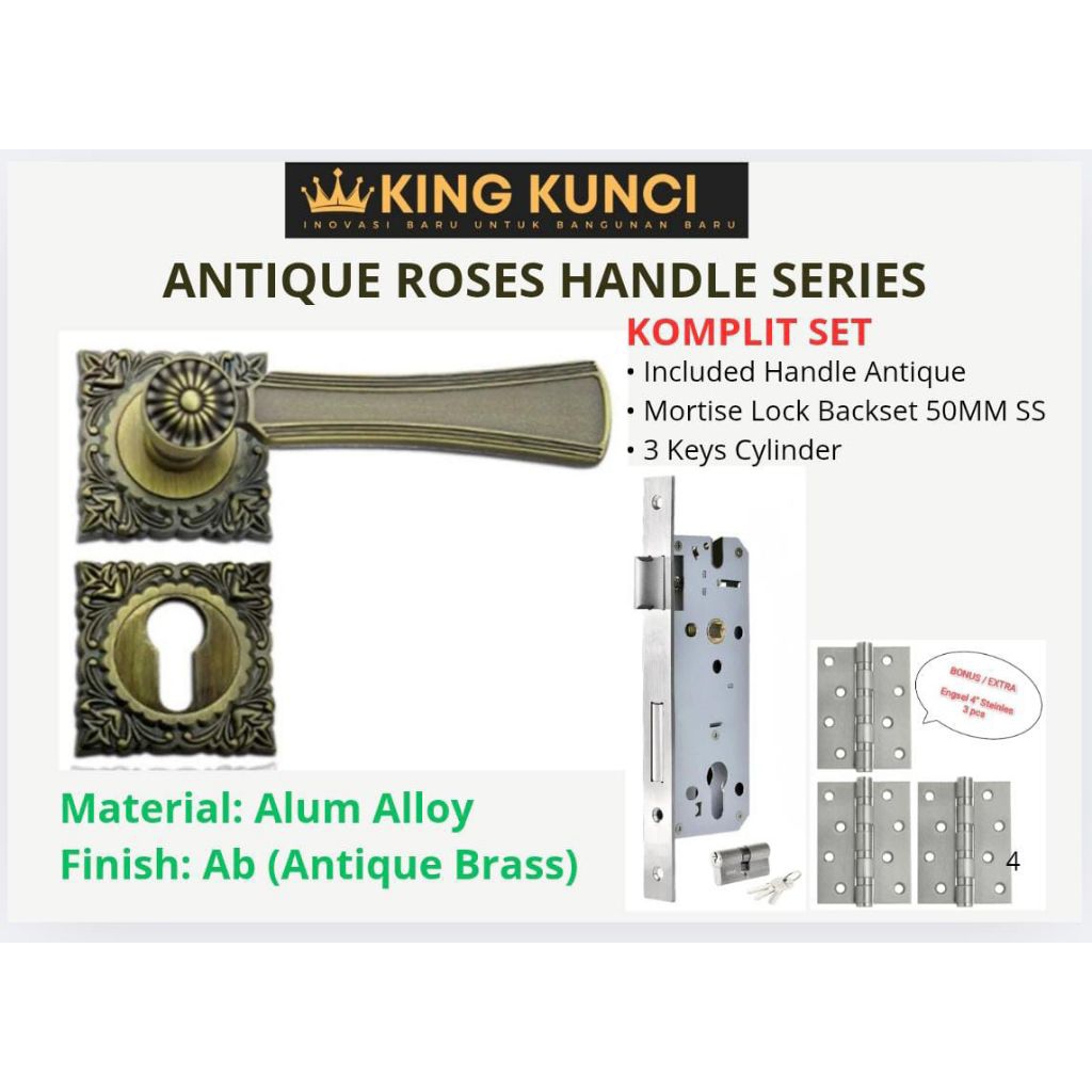 Paket gagang handle pintu antik komplit set kunci