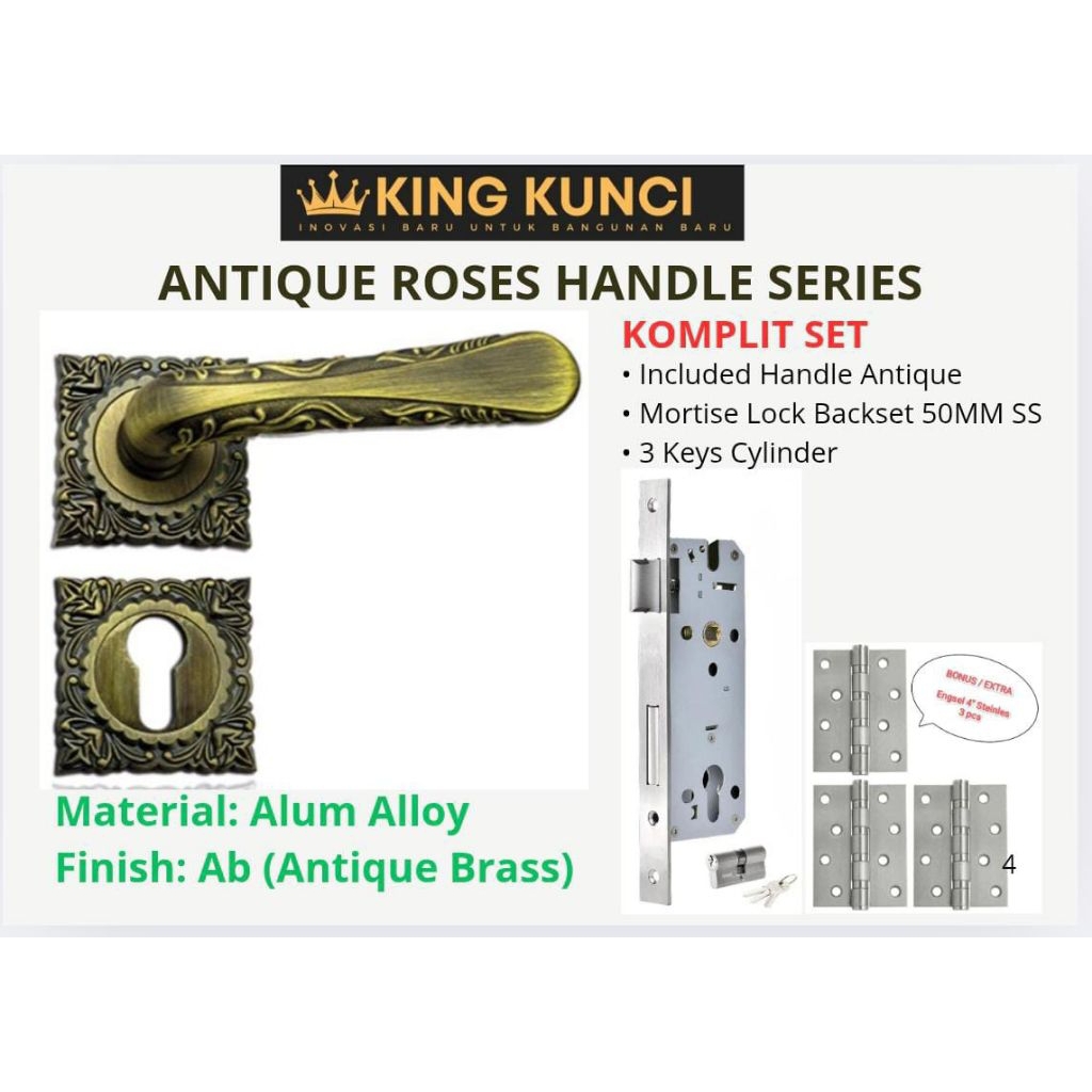 Paket gagang handle pintu antik komplit set kunci