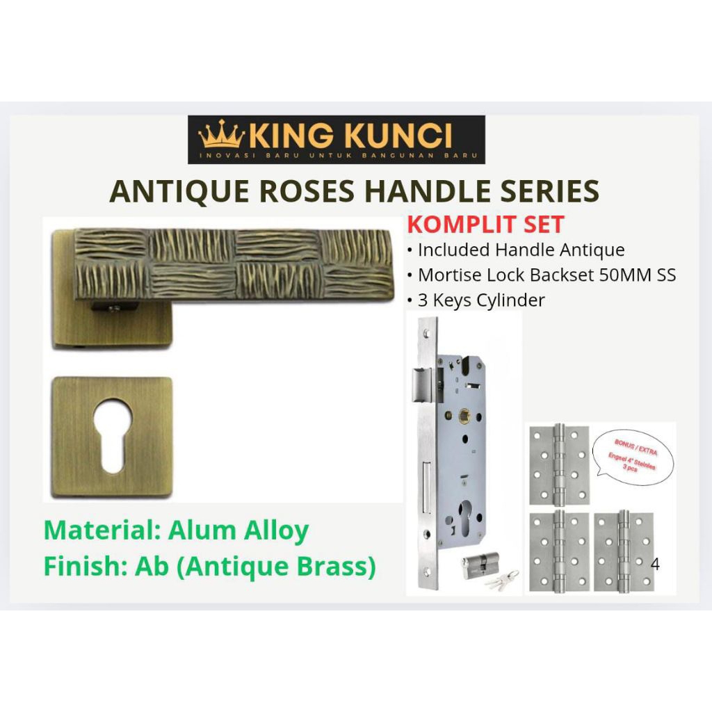 Paket gagang handle pintu antik komplit set kunci