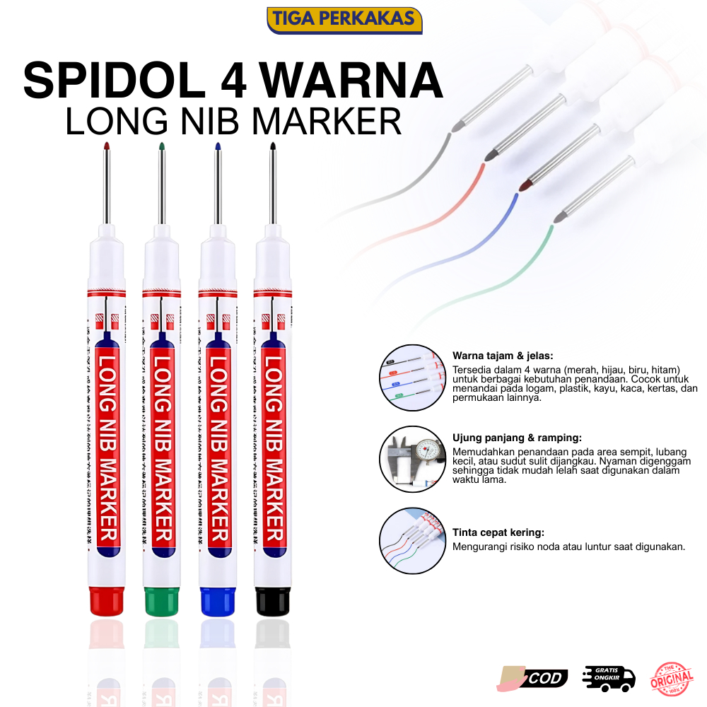 

Paket Spidol 4pcs Random Spidol Tukang Penanda Long Nib Marker Kepala Panjang - Tahan Air dan Cepat Kering