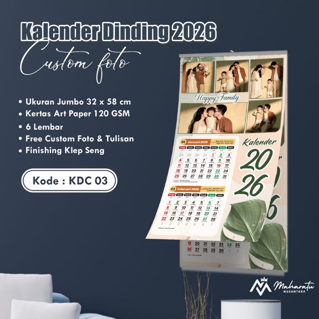 

KALENDER DINDING CUSTOOM FOTO/OLSHOP/TOKO - KALENDER 2026 - KALENDER 1,3,6 LEMBAR - KDC SATUAN