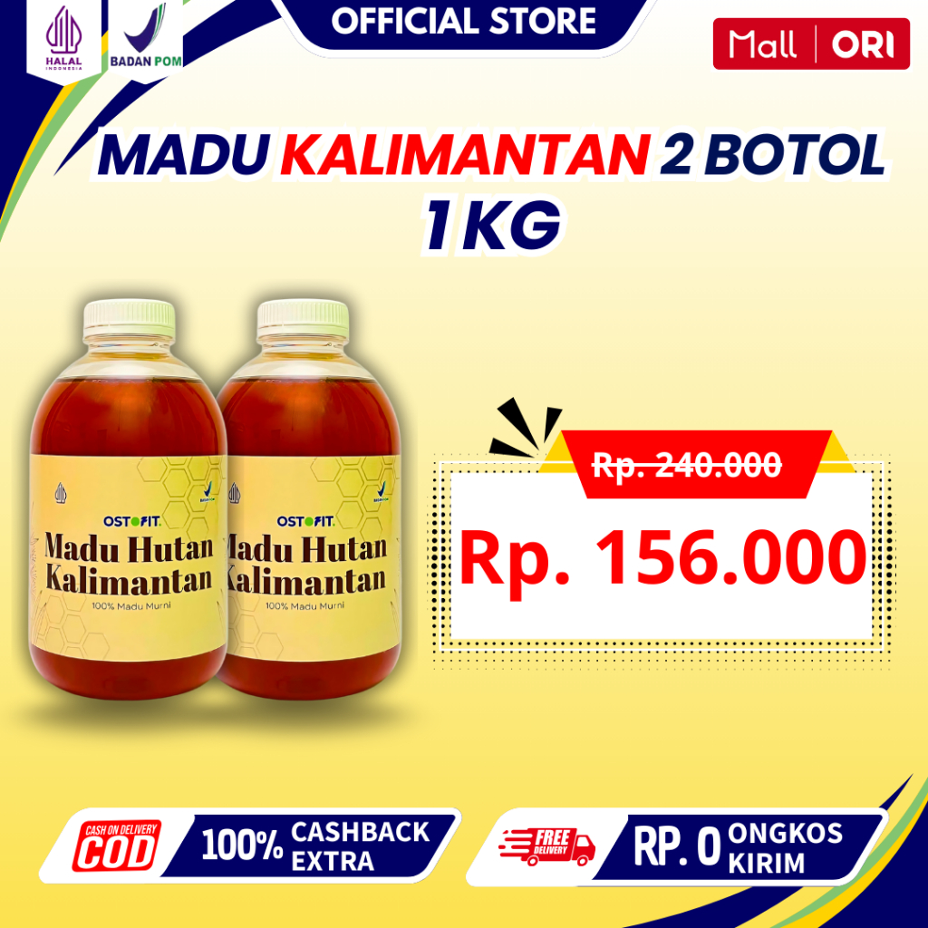 

OSTOFIT Paket 2 Botol Madu Hutan Asli Kalimantan 100% Halal - 1 kg per botol