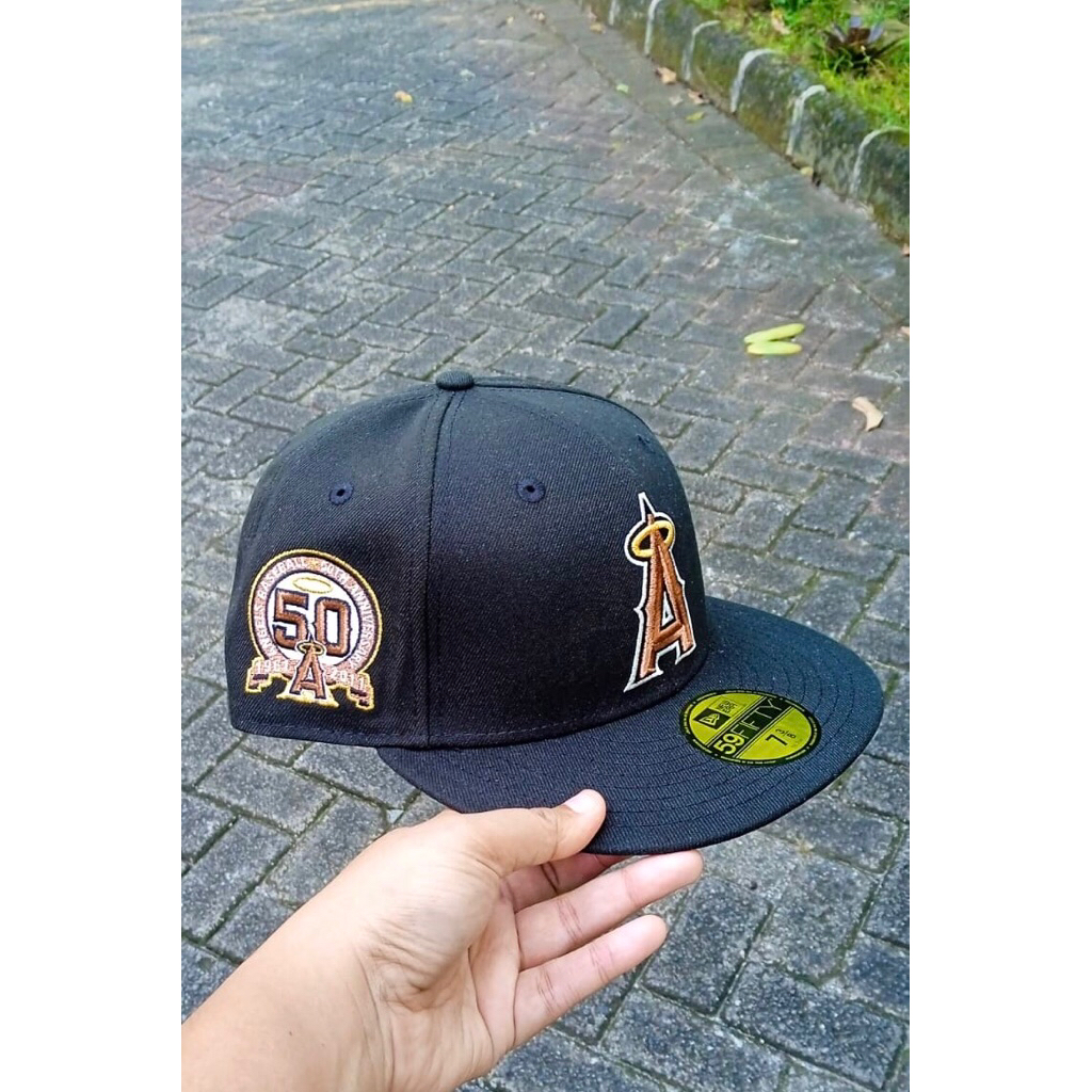 Anaheim Angels 50th Anniversary Patch Black New Era 59Fifty Fitted Hat