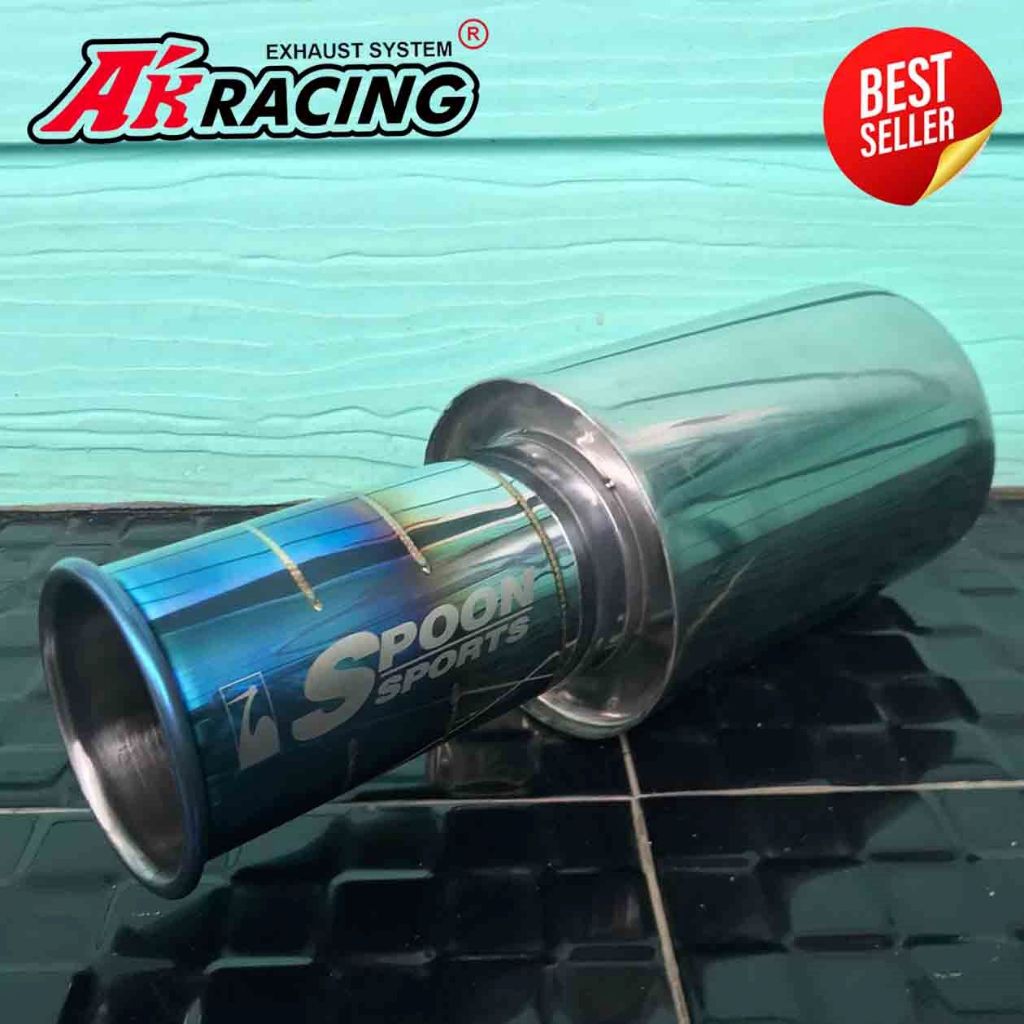 Knalpot mobil spoon biru bass bulat empuk