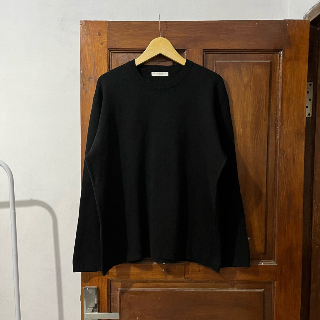 [L-XL] TOPTEN Oversized Knitted Cotton Sweaters Long Sleeve I Black I Vintage Vtg Retro Kemeja Garis