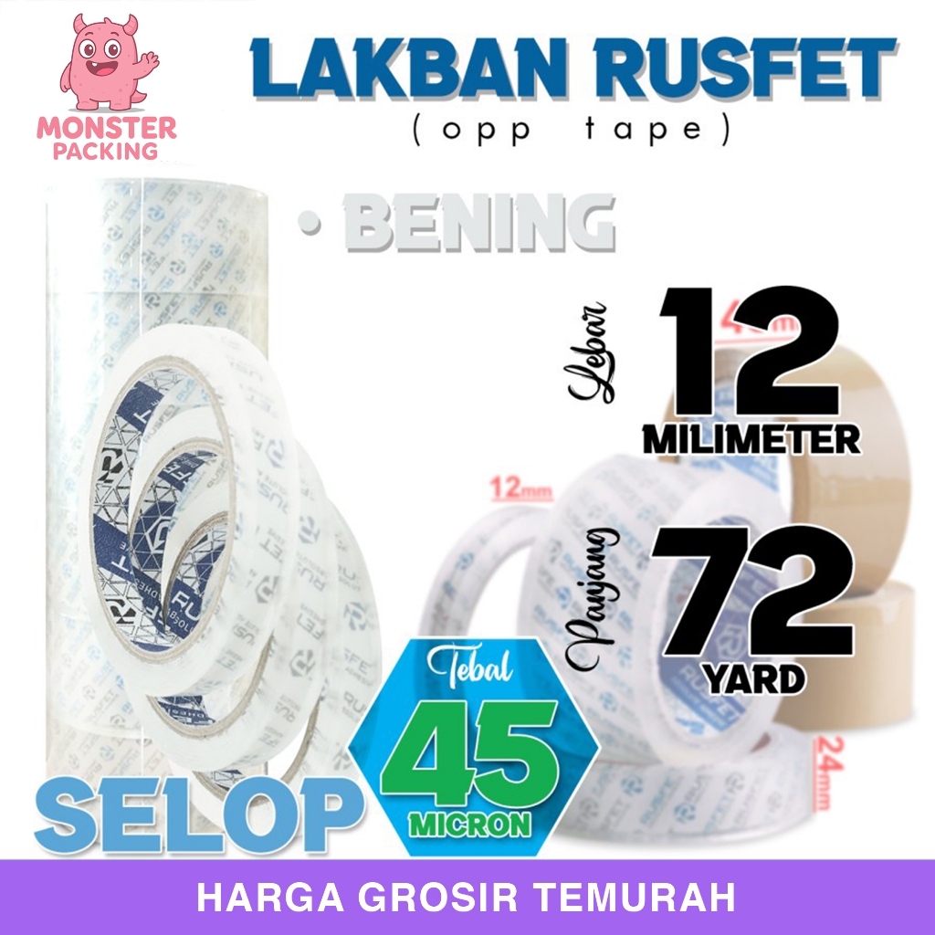 

Lakban isolasi Solatip 12mm x 72yard OPP Tape RUSFET Plakban / SELOP