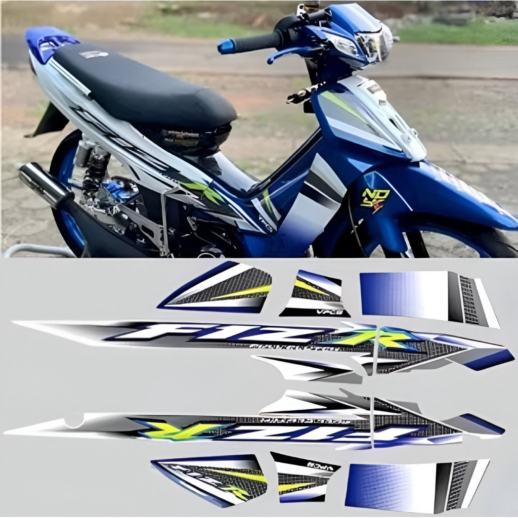 Striping stiker motor yamaha fiz r fizr 2004 biru putih variasi stiker fullsett berkualitas terbaik