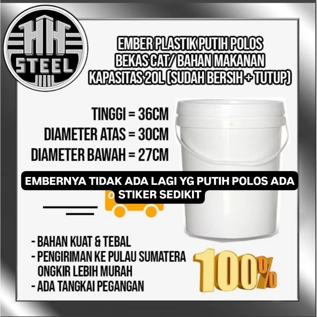 EMBER PLASTIK PUTIH POLOS BEKAS CAT 20 KG 20 L DENGAN TUTUP BERSIH