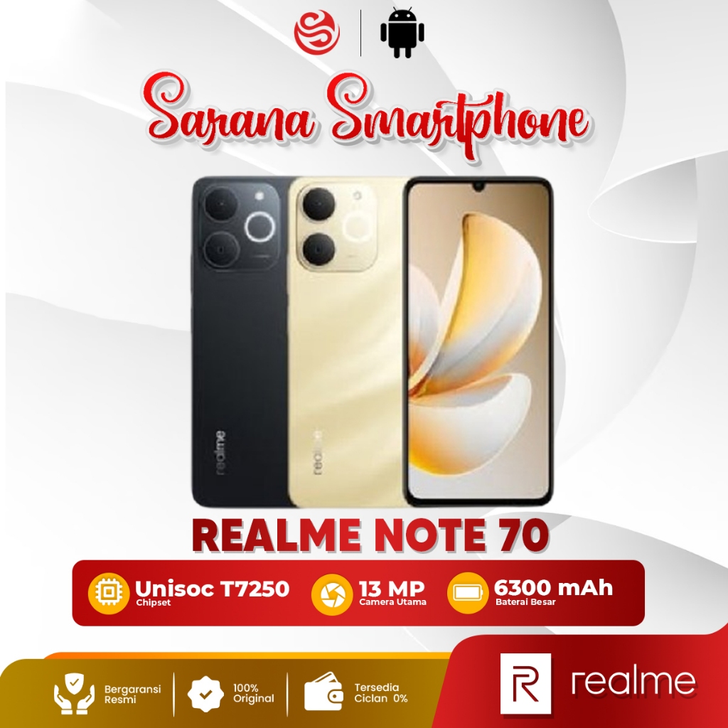 Realme Note 70 RAM 8/128GB & 8/256GB | HP Realme Terbaru 2025 | Baterai 5000mAh Garansi Resmi
