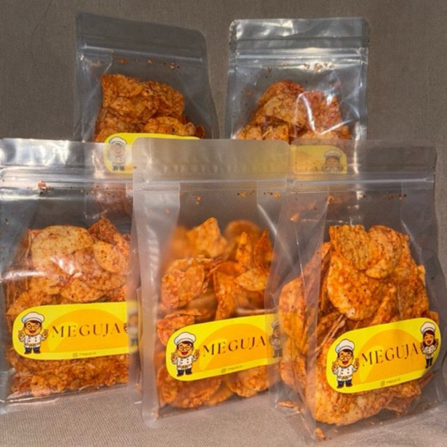 

Meguja Spicy Opak / Keripik Opak Pedas Gurih / Singkong Asli / Snack / Makanan Ringan