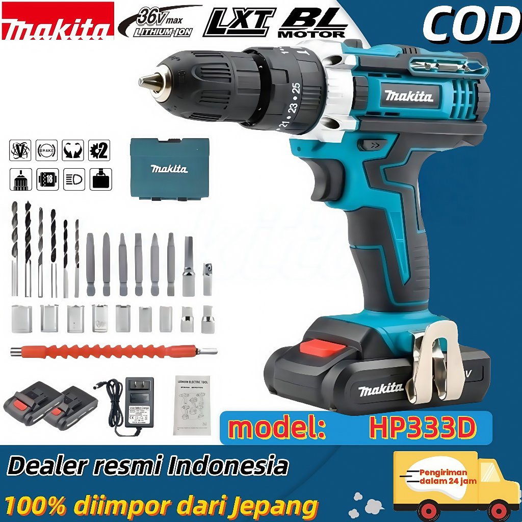 {Garansi lokal di Indonesia}Makita 36V HP333D Bor Impact Bor Elektrik Bor Tanpa Kabel Bor Impact Bet